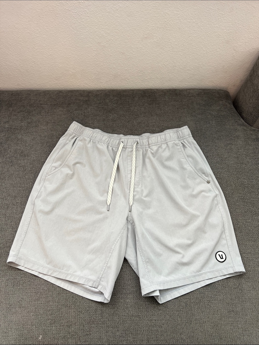 Vuori Men's Light Gray Athletic Drawstring Shorts